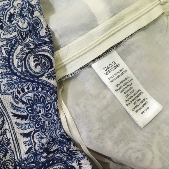 New C&C California Large 100% Linen Cropped Top Blue Paisley Boho Women’s - Picture 3 of 6